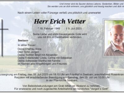 Der SV- Seebarn trauert um seinen langjährigen 1. Vorstand – Erich Vetter
